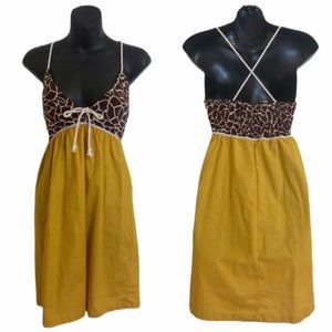 Roberta Oaks Mustard Yellow Dress w/ Giraffe Print
